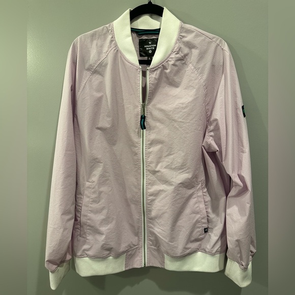 Houston White Lightweight Ribstop Windowpane Bomber Jacket Size L Purple & White - Picture 1 of 6